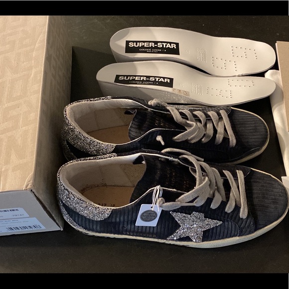 NWT GOLDEN GOOSE SIZE 37 SWAROVSKI SUPER STARS BLACK SUEDE CORD NEVER WORN - Picture 3 of 9